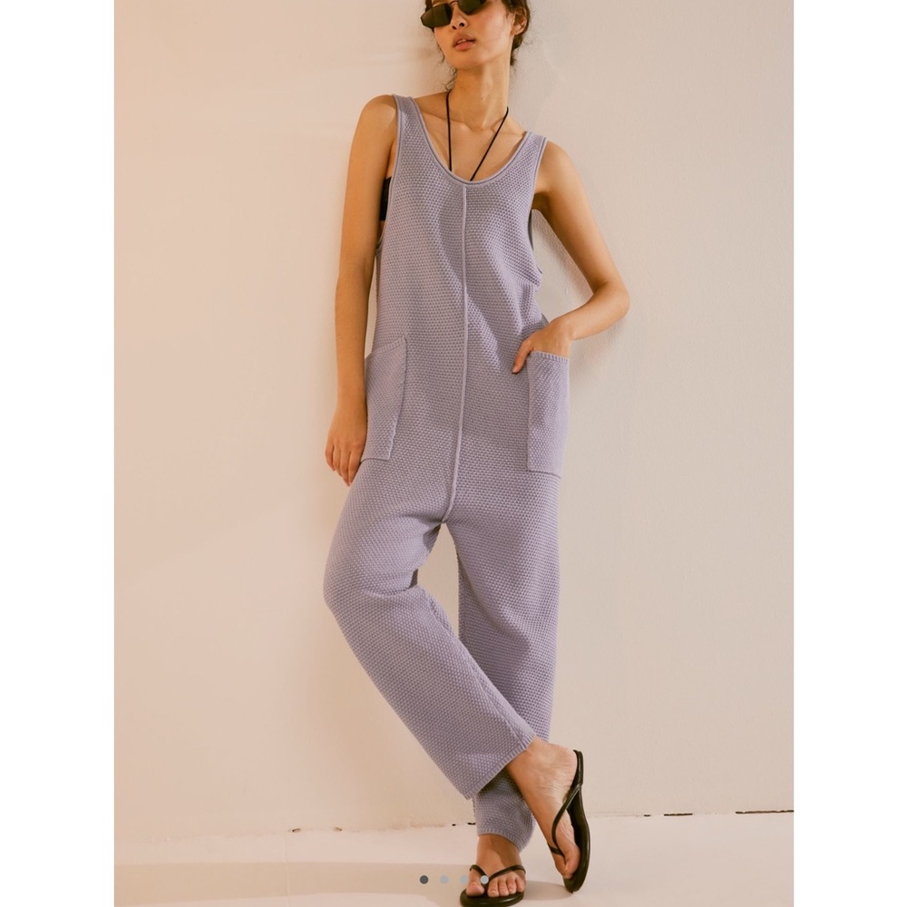 NWT FREE PEOPLE XS Hailee Sweater Jumpsuit Romper Aleutian Lt Blue NEW Fp Beach